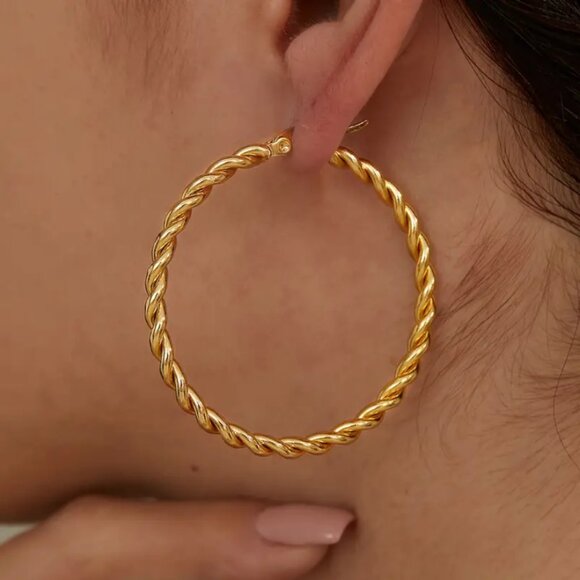 14K Gold Large Twisted Womens Hoop Earrings Big Hoops Ladies 14 K Silver Jewelry
